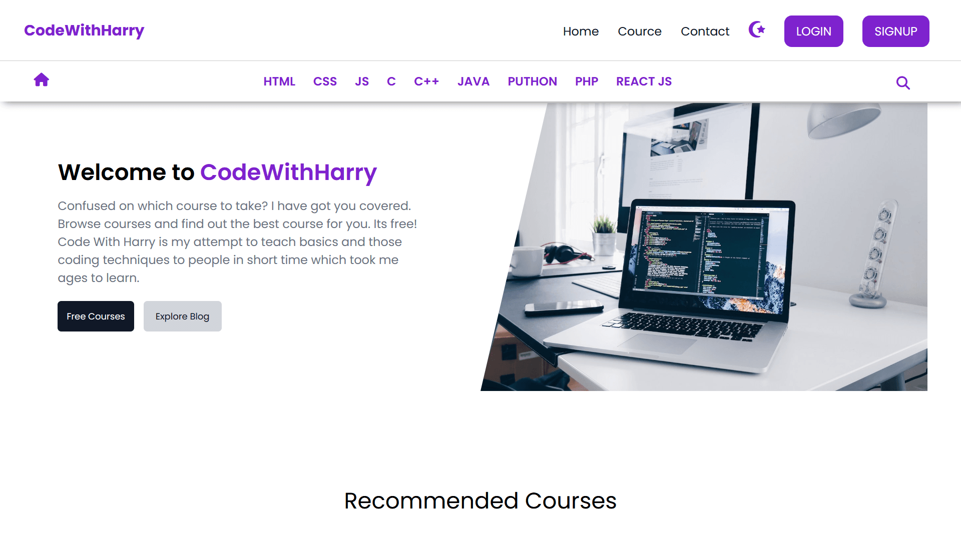 Code With Harry – HTML/CSS Clone